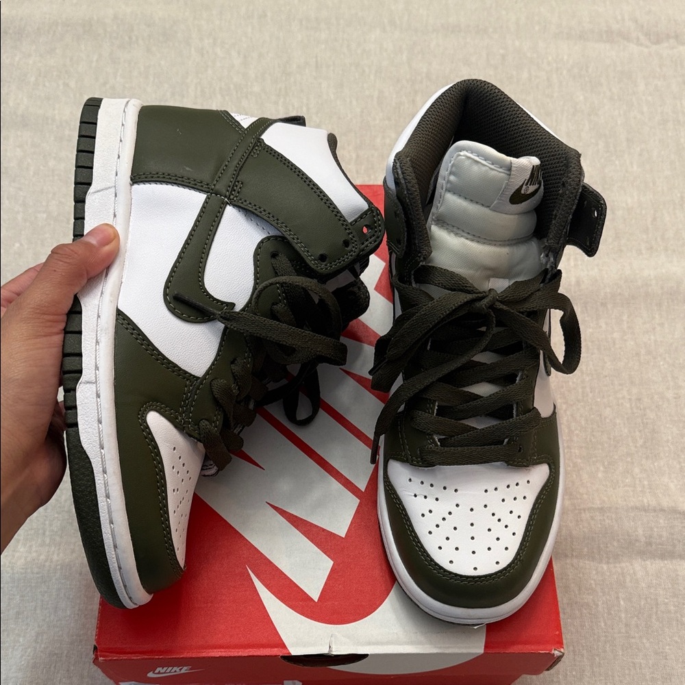Nike High-Top Sneakers White/ Green, worn once, youth size 3.5, fits women’s 5.5